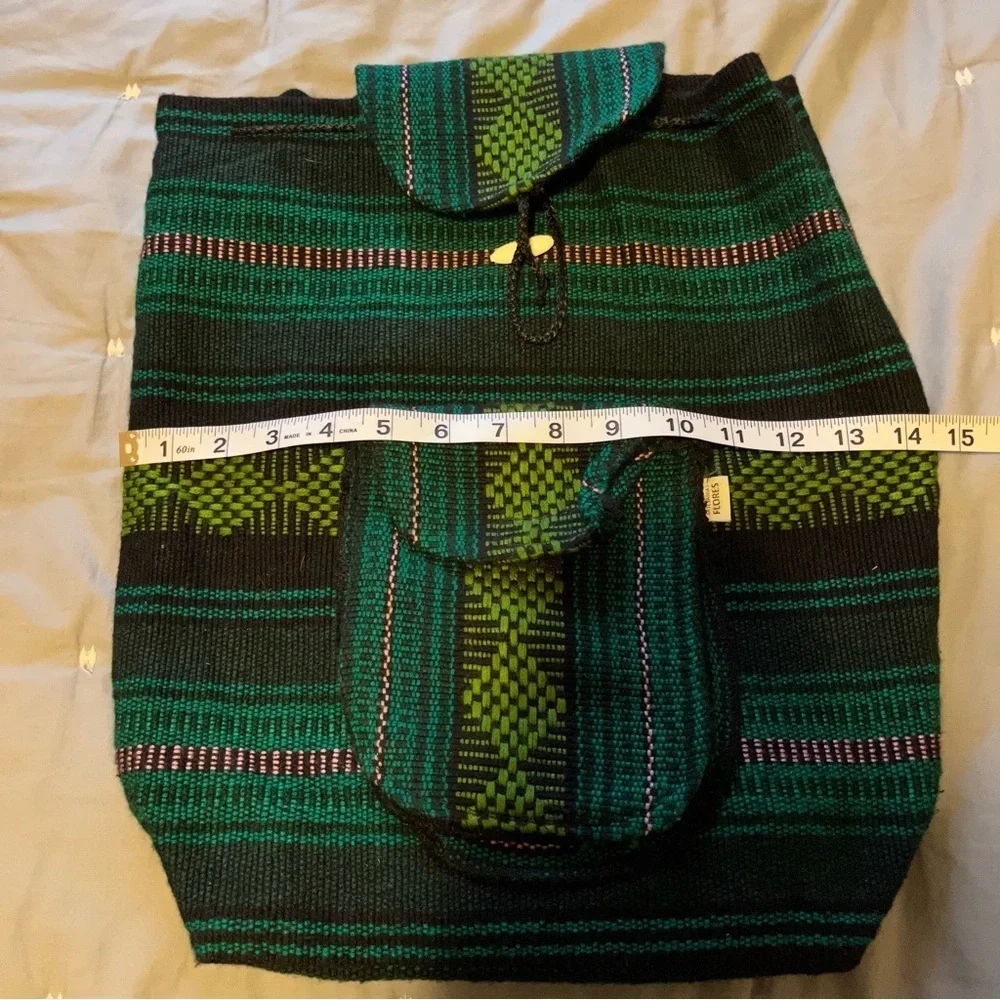 Hispanic / Latin American Green Plaid Print Knit Canvas Backpack